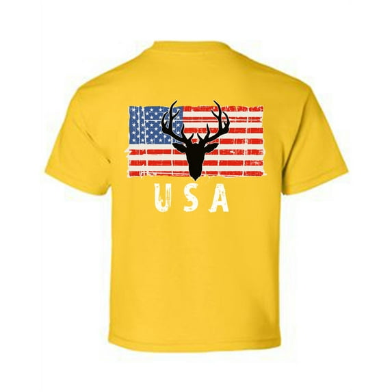 Awkward Styles Hunting Deer USA Youth Shirt Proud American Pro America Kids T shirt Made in the USA Retro USA Tshirt for Boys USA Pride Retro USA Tshirt for Girls Print on the Back Only