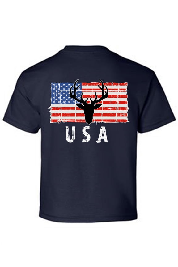 Hunting Deer USA Youth Shirt Proud American Pro America Kids T shirt Made in the USA Retro USA Tshirt for Boys USA Pride Retro USA Tshirt for Girls Print on the Back Only