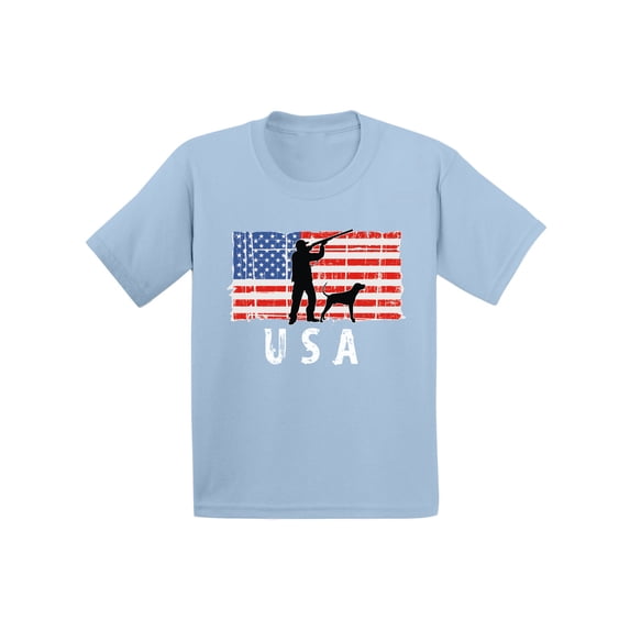 Awkward Styles Hunting USA Toddler Shirt Kids Gifts USA Flag T shirt for Boy Hunting Lovers USA Flag T shirt for Girl Hunting Gifts Vintage USA Kids Tshirt I'm American American Flag Boy Girl T-shirt