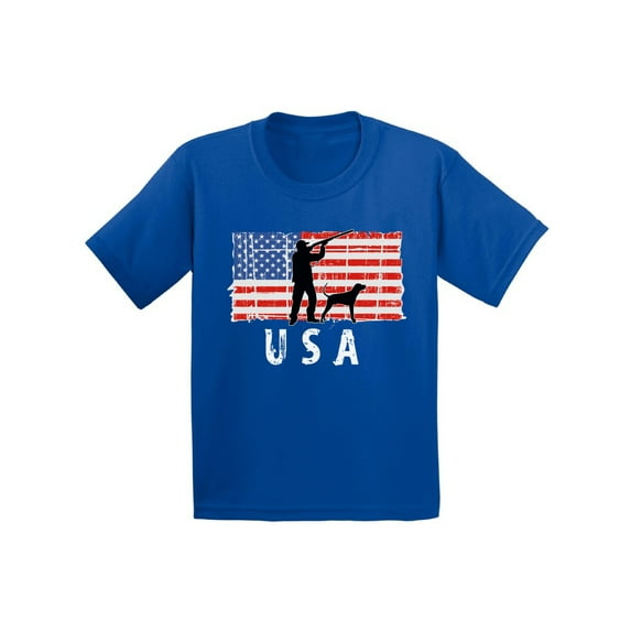 Awkward Styles Hunting USA Toddler Shirt Kids Gifts USA Flag T shirt for Boy Hunting Lovers USA Flag T shirt for Girl Hunting Gifts Vintage USA Kids Tshirt I'm American American Flag Boy Girl T-shirt