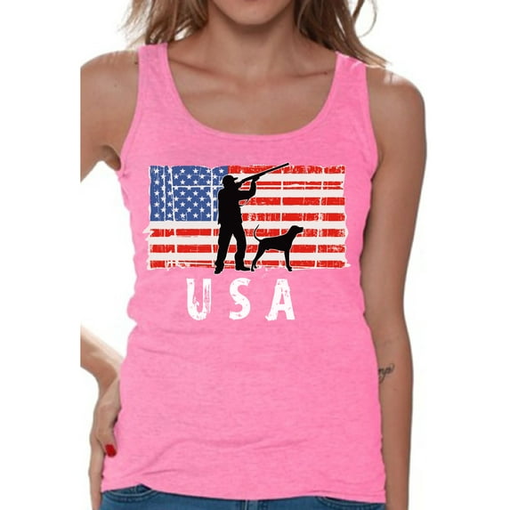 Awkward Styles Hunting USA Women Tank Top Patriotic Gifts USA Flag Women Shirt USA Pride Pro America Tank for Women I'm American 4th of July Women Top 4th of July Gifts Patriotic T shirt for Women