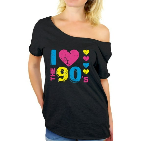 Awkward Styles I Love the 90's Off The Shoulder Tops T Shirt for Women 90s Lover T-Shirt 90s Women's Off the Shoulder Shirts I Love the 90's Tee Shirt for Party 90s Disco Outfit for Women