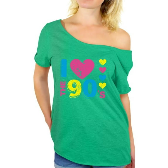 Awkward Styles I Love The 90s Off The Shoulder Tops T Shirt for Women 90s Fans T-Shirt 90s Women's Off the Shoulder Tops I Love the 90's Tee Shirt for Party 90s Disco Outfit for Women