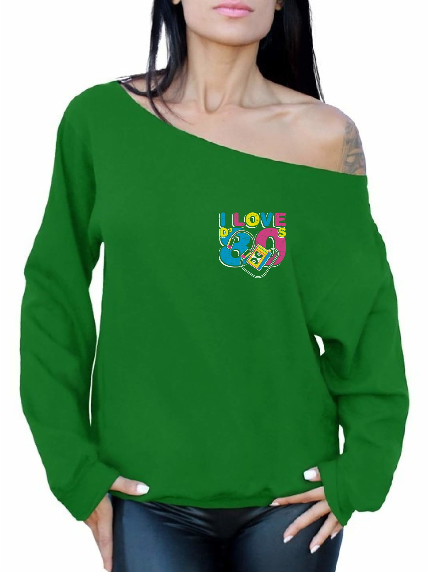 Awkward Styles I Love D' 80s Off the Shoulder Sweatshirt 80s