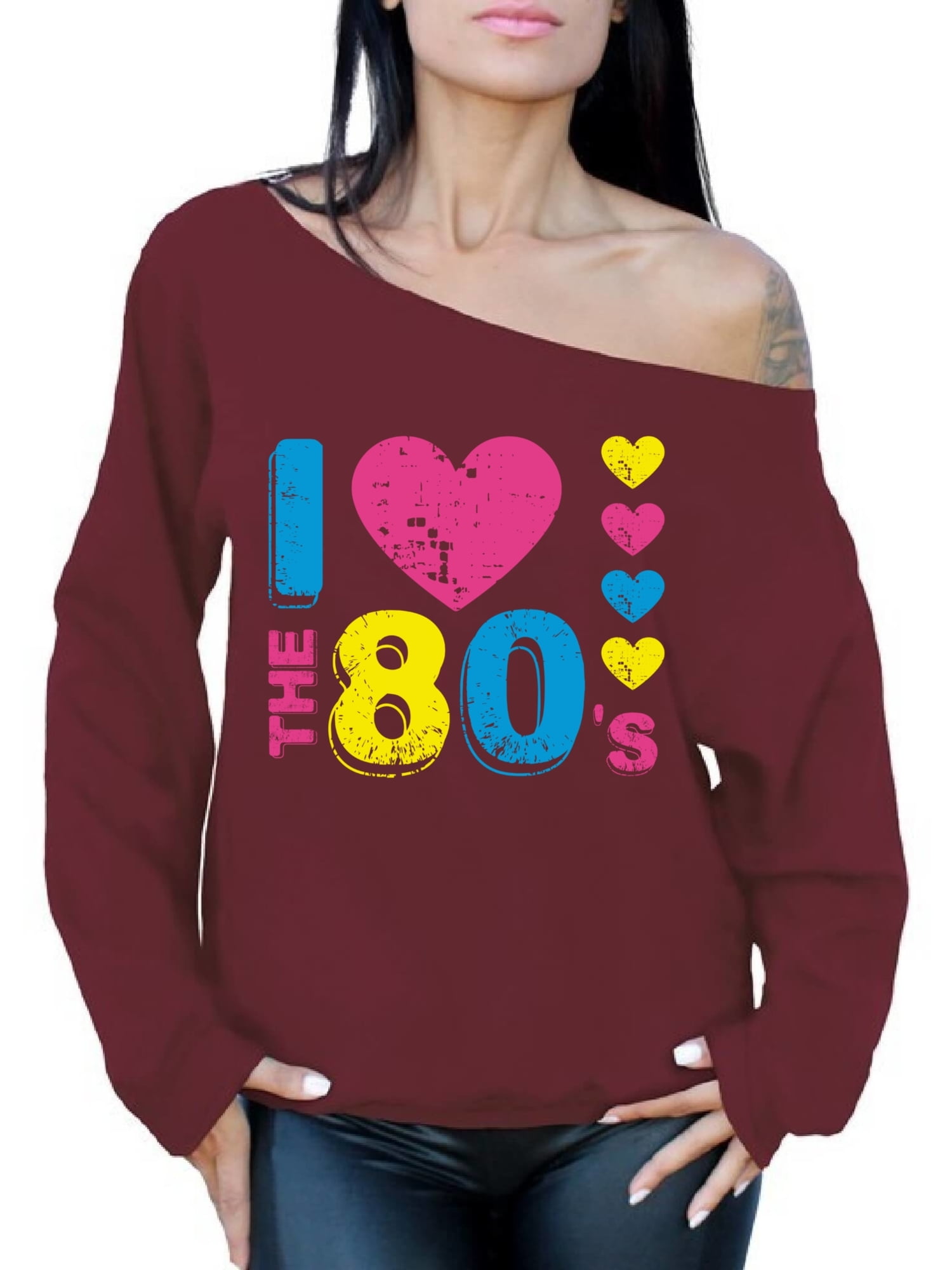 Awkward Styles I Love The 80 s Off Shoulder Sweatshirt Women s I Love The 80 s Oversized Sweater Cute 80 s Oversized Top for Women I Love The 80 s Costume for Women 80 s Party Outfits