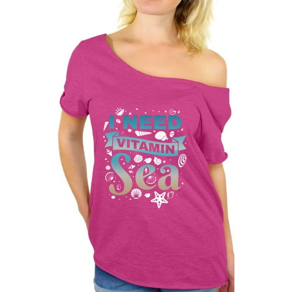 Awkward Styles I Need Vitamin Sea Off Shoulder Shirt for Women Beach Baggy Tshirt Summer Outfit Cute Gifts for Summer Vacation Shirts for Women Summer Vacation Tshirt Vacay Vibes Flowy Top