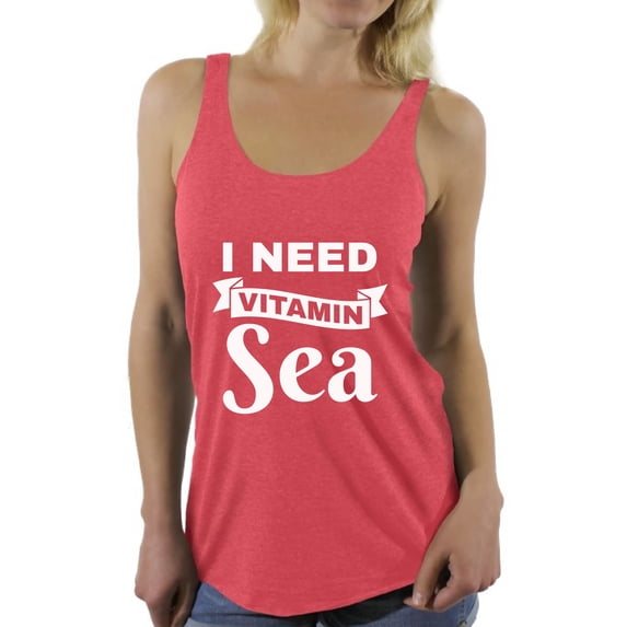 Awkward Styles I Need Vitamin Sea Racerback Tank Top Cute Beach Party Outfit Summer Beach Tank Top for Women Summer Sleeveless Shirt Vacay Vibes Racerback Tank Summer Vacation Shirt for Women