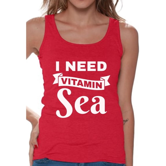 Awkward Styles I Need Vitamin Sea Tank Top Vacation Shirts for Women Summer Beach Tank Summer Workout Clothes Beach Tank for Women Vacay Vibes Sleeveless Shirt Summer Beach Shirt Beach Party Tank Top