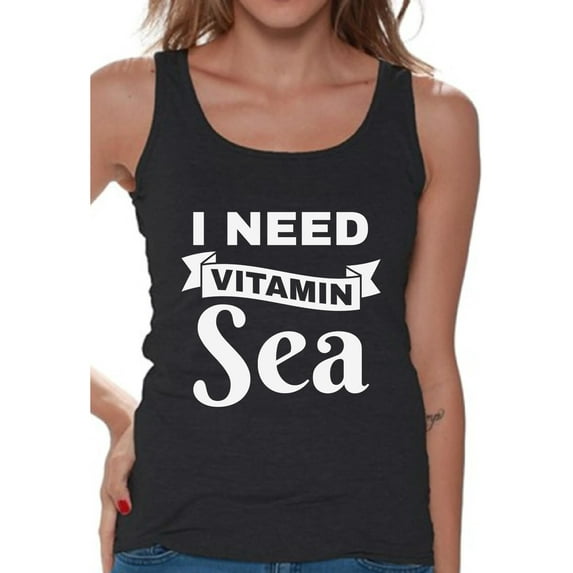 Awkward Styles I Need Vitamin Sea Tank Top Vacation Shirts for Women Summer Beach Tank Summer Workout Clothes Beach Tank for Women Vacay Vibes Sleeveless Shirt Summer Beach Shirt Beach Party Tank Top