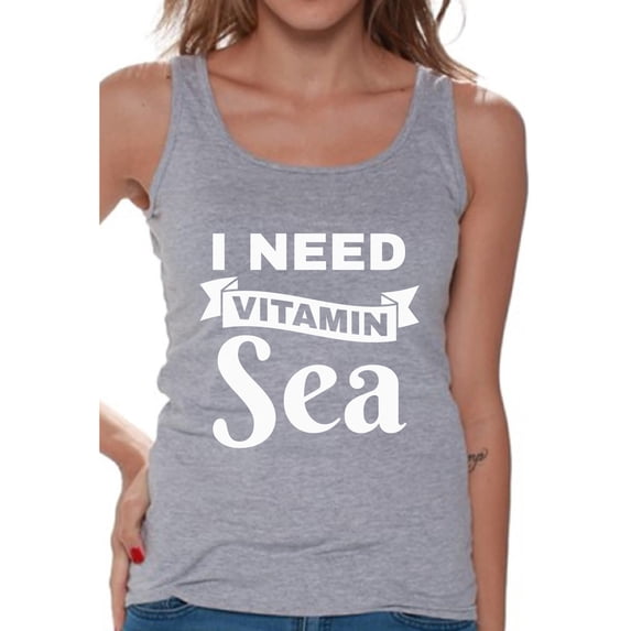 Awkward Styles I Need Vitamin Sea Tank Top Vacation Shirts for Women Summer Beach Tank Summer Workout Clothes Beach Tank for Women Vacay Vibes Sleeveless Shirt Summer Beach Shirt Beach Party Tank Top