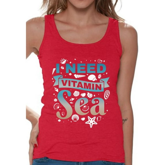 Awkward Styles I Need Vitamin Sea Tank Top for Women Beach Tank Top Summer Outfit Funny Gifts for Summer Vacation Sleeveless Tshirt Summer Workout Clothes Beach Party Outfit Vacay Vibes Tank Top