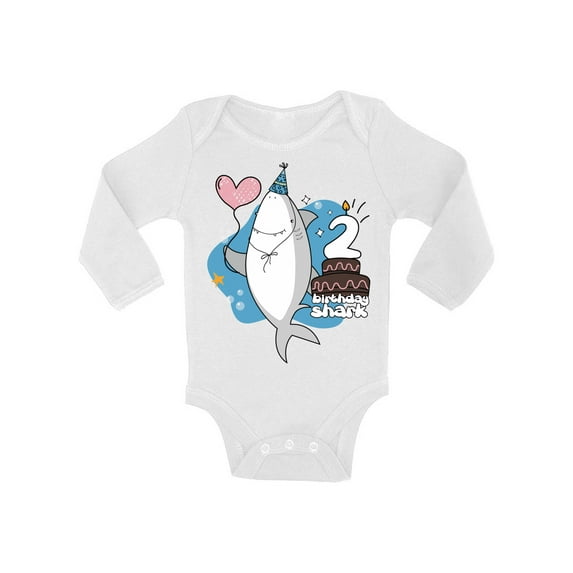 Awkward Styles I am Two Romper Baby Bodysuit Long Sleeve Shark Romper Second Birthday Party Shark Themed Party Gifts for Two Year Old Kids Shark One Piece Top Shark Gifts for Babies Shark Top