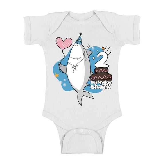 Awkward Styles I am Two Romper Baby Bodysuit Short Sleeve Shark Romper Second Birthday Party Shark Themed Party Gifts for Two Year Old Kids Shark One Piece Top Shark Gifts for Babies Shark Top