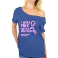 thumbnail image 1 of Awkward Styles I Wear Pink For My Girlfriend Ladies Shirt Cancer Support T Shirt for Girls Breast Cancer Shirt I Wear Pink For My Girlfriend Off Shoulder Shirt Breast Cancer Ribbon Tshirt, 1 of 4