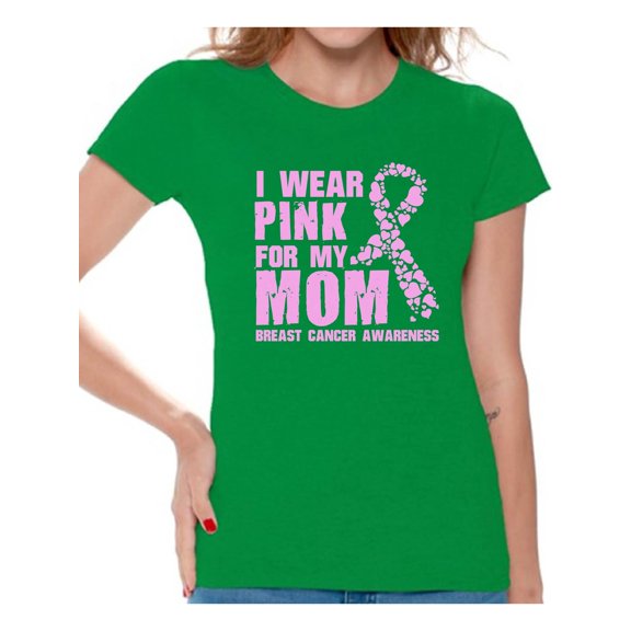 Awkward Styles I Wear Pink For My Mom Ladies Shirts Cancer Shirt Pink T Shirt for Ladies Cancer Survivor Shirt I Wear Pink For My Mom Tshirt Breast Cancer Awareness Shirt Support T-Shirt