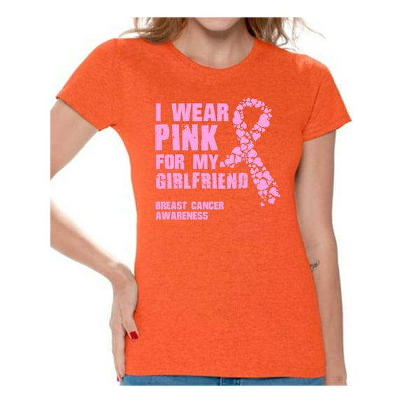 Awkward Styles I Wear Pink For My Girlfriend Women's Shirt Pink Ribbon Shirt for Girlfriend Cancer Gifts Breast Cancer Awareness Shirts Pink Women T Shirt I Wear Pink For My Girlfriend Clothes Gifts