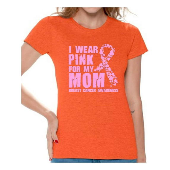 Awkward Styles I Wear Pink For My Mom Ladies Shirts Cancer Shirt Pink T Shirt for Ladies Cancer Survivor Shirt I Wear Pink For My Mom Tshirt Breast Cancer Awareness Shirt Pink Ribbon Support T-Shirt