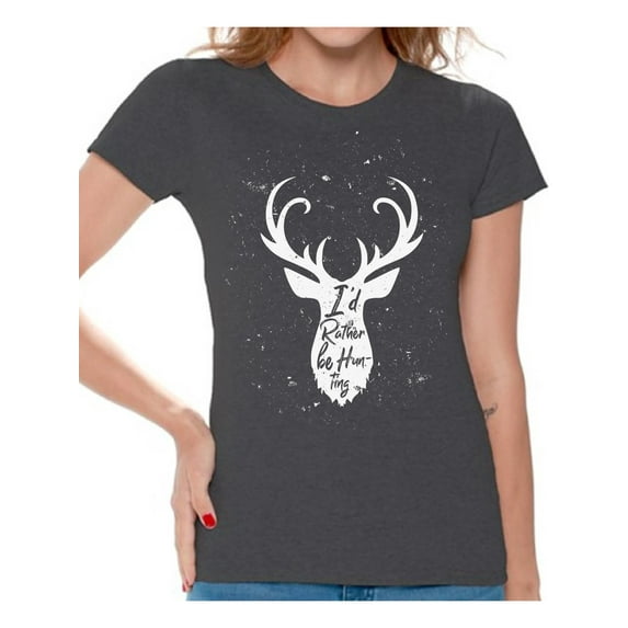 Awkward Styles I'd Rather be Hunting Women Shirt Deer Hunting Clothes for Her I Would Rather be Hunting Shirt for Girlfriend Deer Hunter T Shirt for Wife I Love Hunting Shirt for Women Hunting Lovers