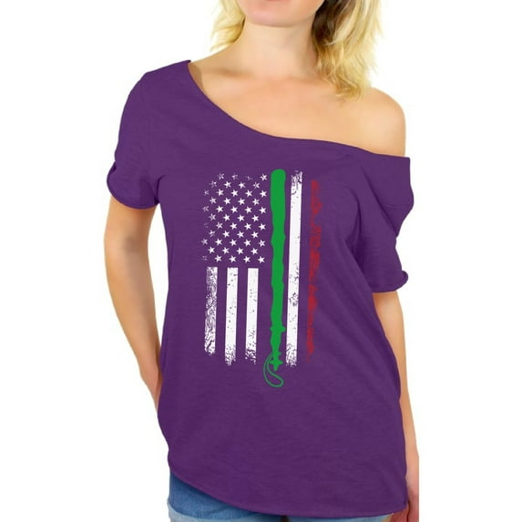 Awkward Styles Irish American Flag Off Shoulder Shirt Cute St. Patrick's Day Tshirt Off The Shoulder for Women Proud Irish American Women's Baggy Tshirt Irish Gifts for Her Vintage Distressed Flag Top