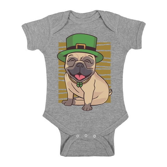 Awkward Styles Irish Day Baby Bodysuit Pug in Green Hat Romper Patrick's Day
