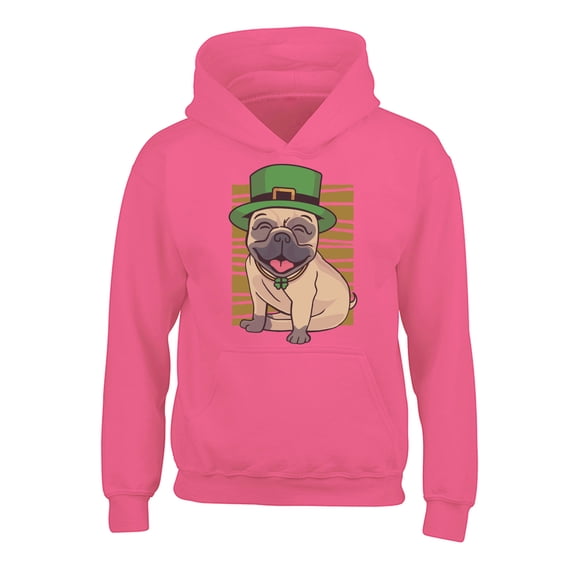 Awkward Styles Irish Day Hoodies for Kids Pug in Green Hat Hooded Youth Sweatshirt Patrick's Day