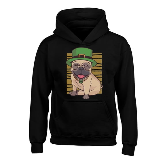 Awkward Styles Irish Day Hoodies for Kids Pug in Green Hat Hooded Youth Sweatshirt Patrick's Day