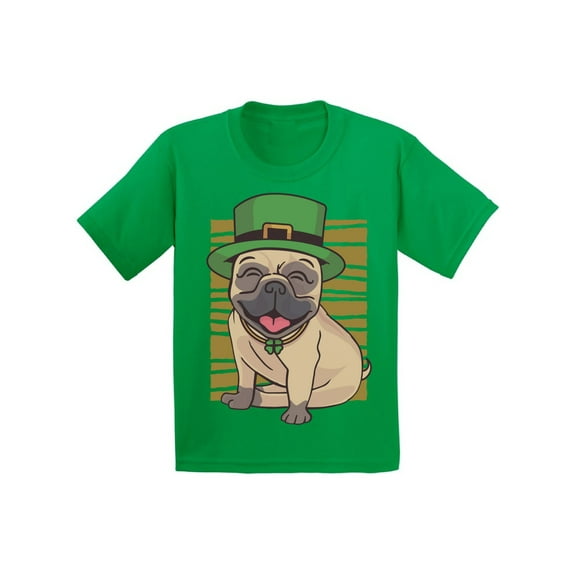 Awkward Styles Irish Day T-shirt Pug in Green Hat Kids T Shirts Patrick's Day