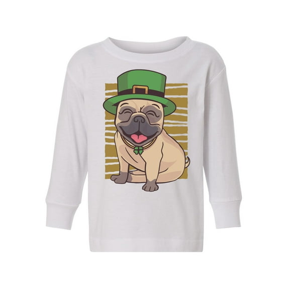 Awkward Styles Irish Day Toddler Long Sleeve Shirt Pug in Green Hat Kids T-shirt Patrick's Day