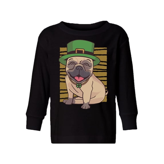 Awkward Styles Irish Day Toddler Long Sleeve Shirt Pug in Green Hat Kids T-shirt Patrick's Day
