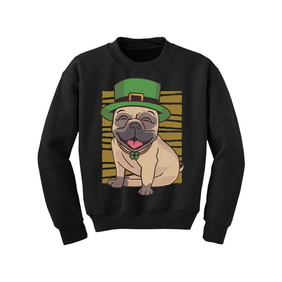 Awkward Styles Irish Day Youth Sweatshirt Pug in Green Hat Crewneck Tops for Kids Patrick's Day