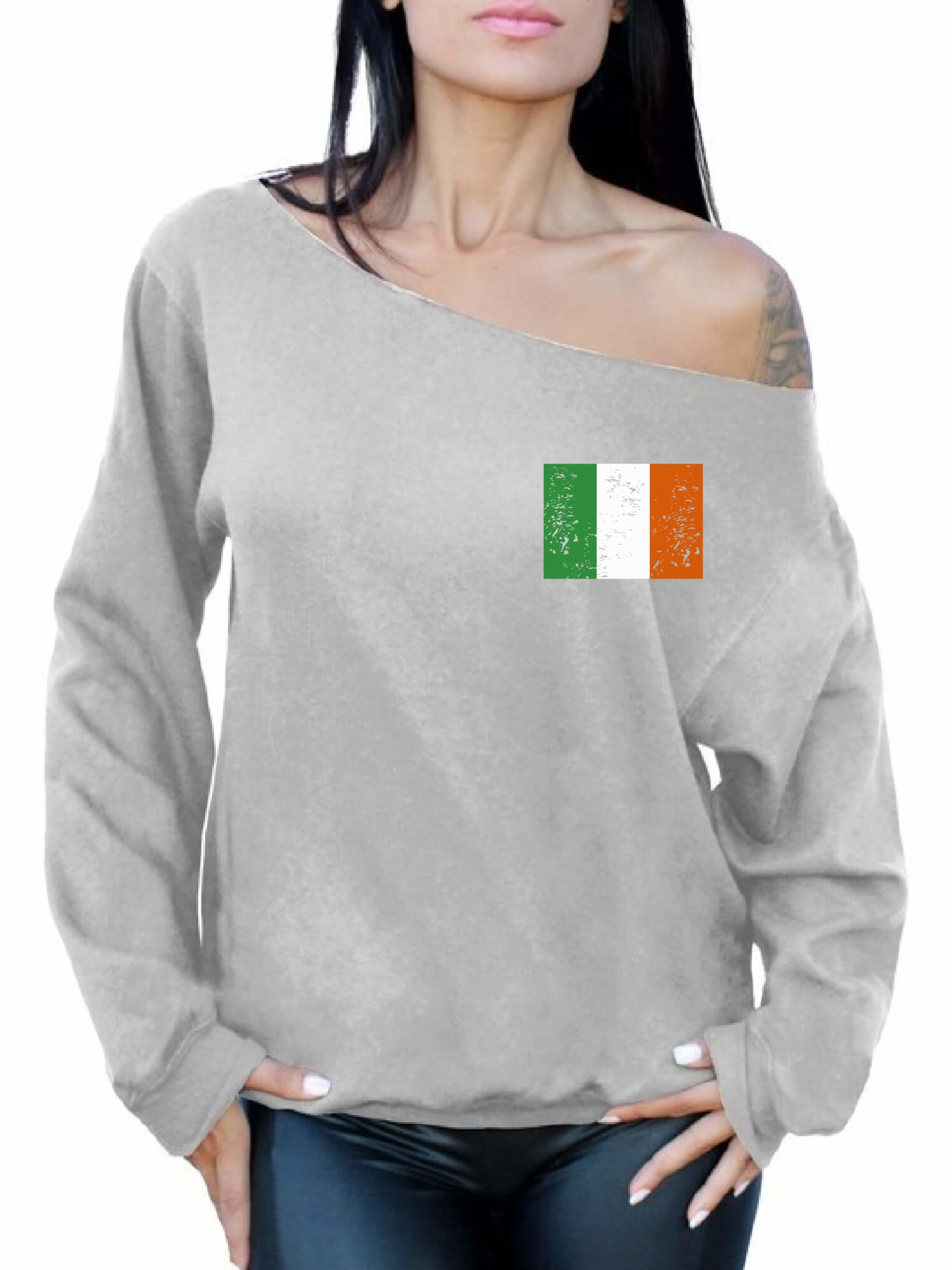 Awkward Styles Irish Flag Pocket Sweatshirt St. Patricks Day Off Shoulder Top for Women Proud Irish Sweatshirt Irish Gifts Flag of Ireland Distressed Irish Tricolor Sweatshirt St Paddy's Day Sweater - image 1 of 6