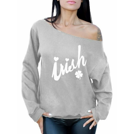 Awkward Styles Irish Off Shoulder Sweatshirt St. Patrick's Day Sweater Women Irish Gifts for Her Lucky Clover Sweater Irish Clover Sweatshirt Four Leaf Clover Sweater Oversized Irish Pride Sweater