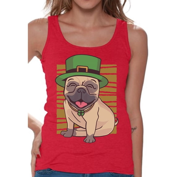 Awkward Styles Irish Sleeveless Shirt Pug in Green Hat Tank Tops for Women Paddys Day