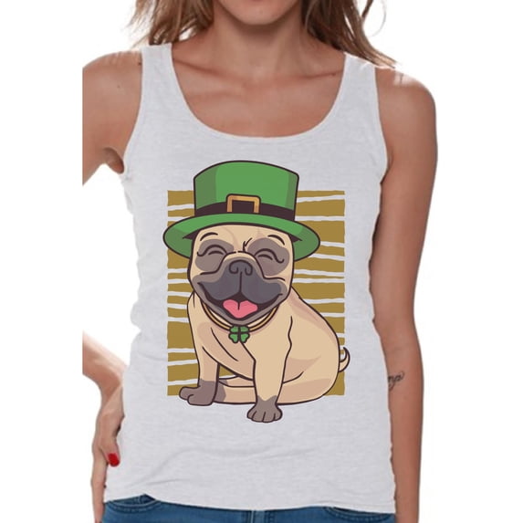 Awkward Styles Irish Sleeveless Shirt Pug in Green Hat Tank Tops for Women Paddys Day