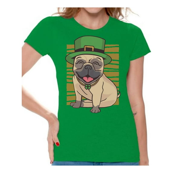 Awkward Styles Irish T-Shirt Pug in Green Hat T Shirts for Women Paddys Day