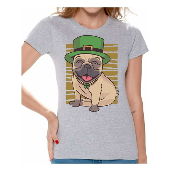 Awkward Styles Irish T-Shirt Pug in Green Hat T Shirts for Women Paddys Day