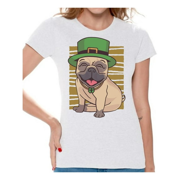 Awkward Styles Irish T-Shirt Pug in Green Hat T Shirts for Women Paddys Day
