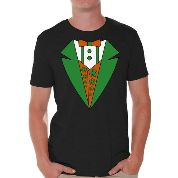 Awkward Styles Irish Tuxedo Tshirt for Men Men's Leprecahaun Costume Shirts for St. Patrick's Day Funny Irish Gifts for Men Proud To Be Irish American St. Paddy's Tuxedo T-Shirt Shamrock Green Gifts