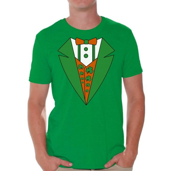 Awkward Styles Irish Tuxedo Tshirt for Men Men's Leprecahaun Costume Shirts for St. Patrick's Day Funny Irish Gifts for Men Proud To Be Irish American St. Paddy's Tuxedo T-Shirt Shamrock Green Gifts