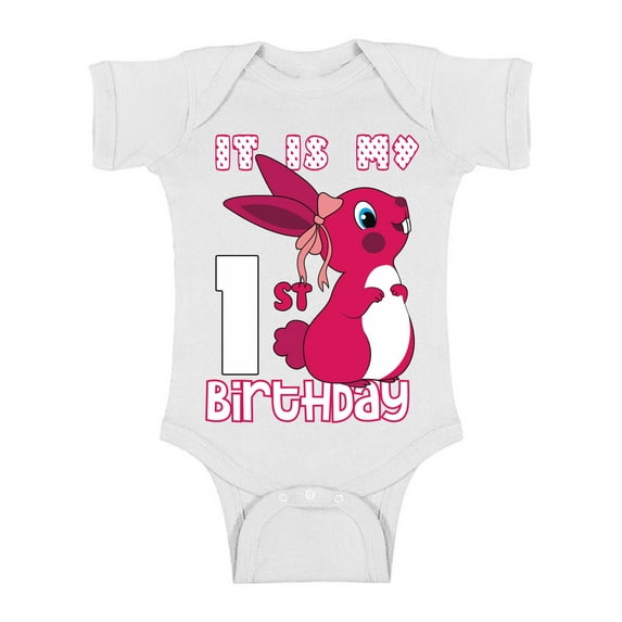 Awkward Styles It is My 1st Birthday Baby Bodysuit Pink Bunny Romper Birthday Girl Top
