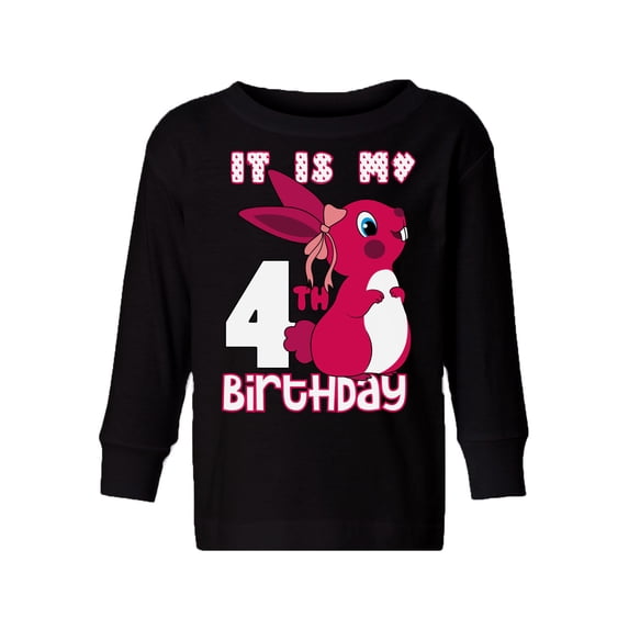 Awkward Styles It is My 4th Birthday Long Sleeve Shirt Pink Bunny Toddler T-shirt Birthday Girl Tee