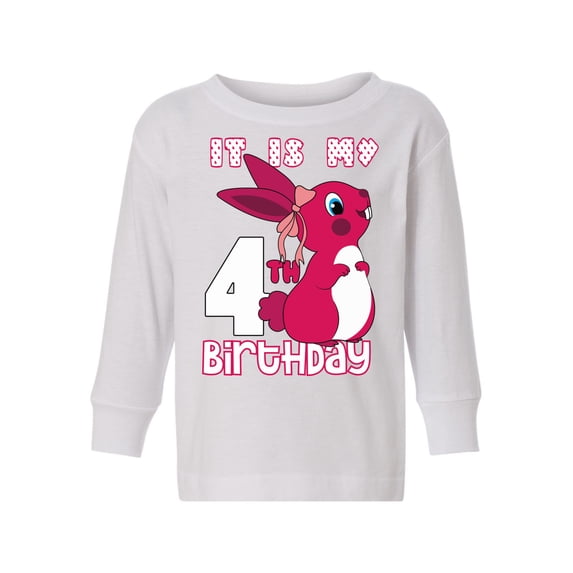 Awkward Styles It is My 4th Birthday Long Sleeve Shirt Pink Bunny Toddler T-shirt Birthday Girl Tee