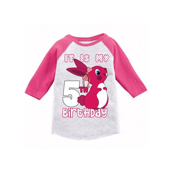 Awkward Styles It is My 5th Birthday T-shirt Pink Bunny Toddler Raglan Shirt Birthday Girl Tee