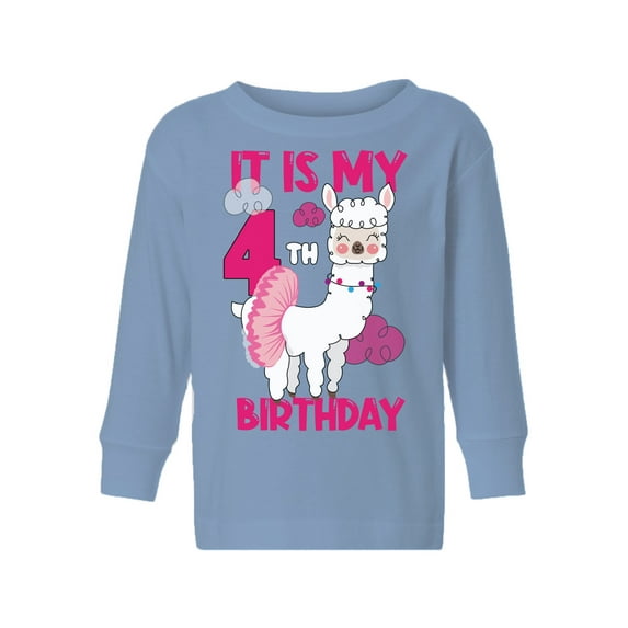 Awkward Styles It's My Fourth Birthday Long Sleeve Shirt Birthday Llama Toddler T-shirt Birthday Girl