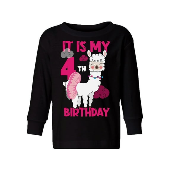Awkward Styles It's My Fourth Birthday Long Sleeve Shirt Birthday Llama Toddler T-shirt Birthday Girl