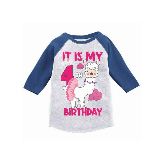 Awkward Styles It's My Fourth Birthday T-shirt Birthday Llama Toddler Raglan Shirt Birthday Girl