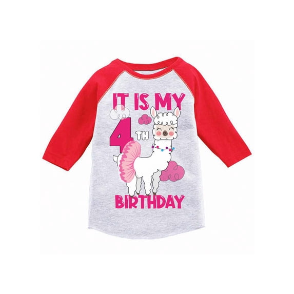 Awkward Styles It's My Fourth Birthday T-shirt Birthday Llama Toddler Raglan Shirt Birthday Girl