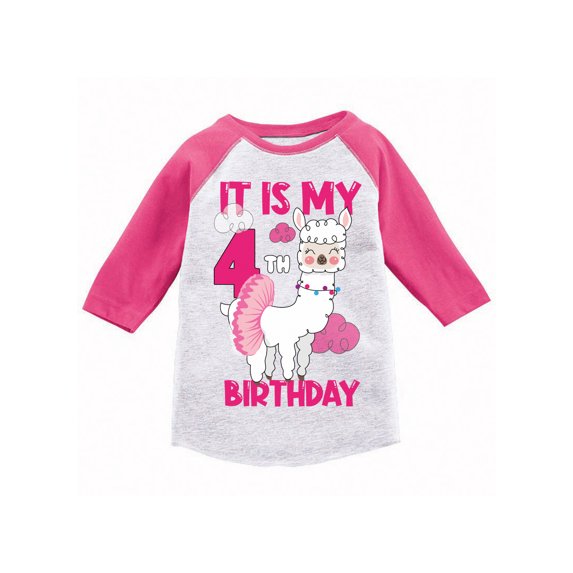 Awkward Styles It's My Fourth Birthday T-shirt Birthday Llama Toddler Raglan Shirt Birthday Girl