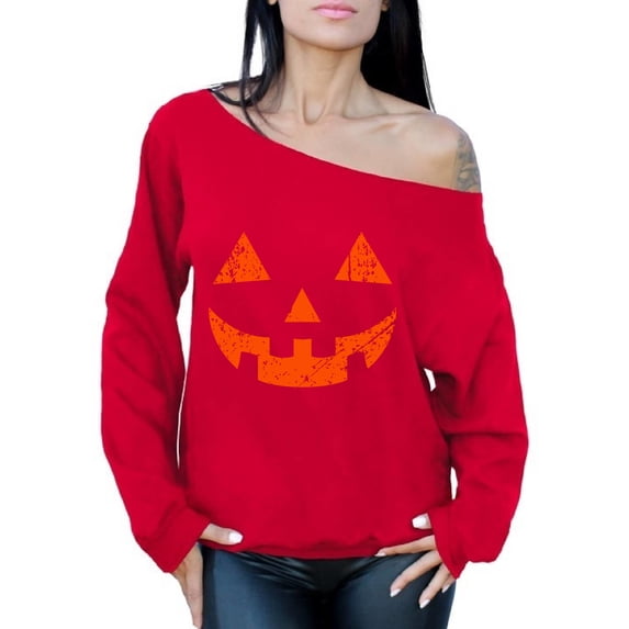 Awkward Styles Jack-O'-Lantern Off Shoulder Sweatshirt Jack-O Lantern Pumpkin Oversized Sweater for Women Halloween Baggy Sweatshirt Halloween Holiday Gifts for Her Cute Halloween Outfit for Women