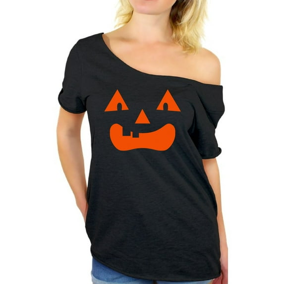 Awkward Styles Jack O'Lantern Pumpkin Off the Shoulder Shirts for Women Halloween Pumpkin Graphic Shirt for Ladies Cute Pumpkin Tee Easy Halloween Costume for Women